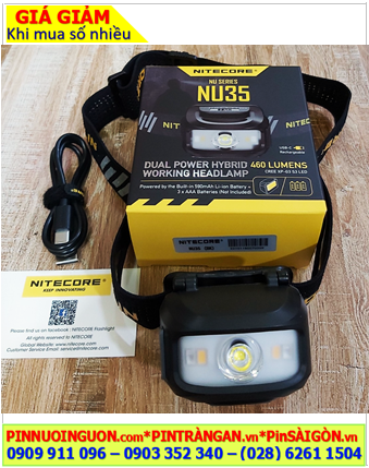 Nitecore NU35, Đèn pin đội đầu/ đeo trán Nitecore NU35 XP-G3 S3 (460 lumens, Ánh sáng Trắng-Đỏ-S.O.S và Beacon)